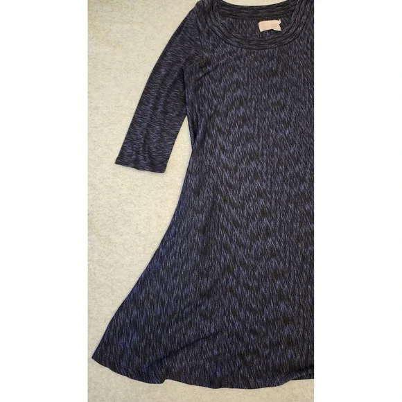 Saturday Sunday Dress Womens Medium Navy Blue Space Dye Swing 3/4 Sleeve Pockets - Picture 2 of 16